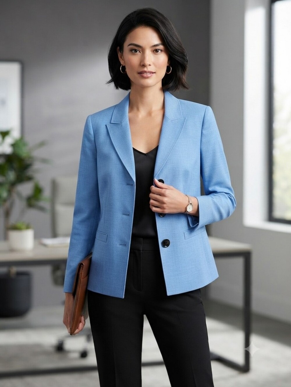 Le Suit Sky Blue 3-Button Blazer with pants